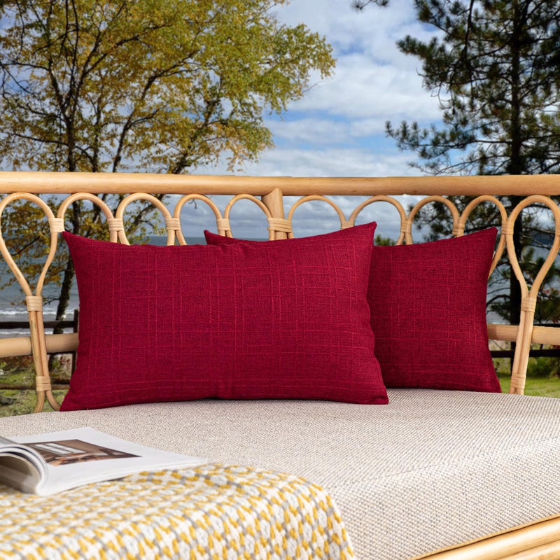 K KEVIN TEXTILE Kevin Textile Valentines Outdoor Waterproof Throw Pillow Covers Pack of 2 Decorative Square Outdoor Checkered Pillows Cushion Case Patio Pillows for Couch 12x20 inches 30x50 cm Red - Image 1